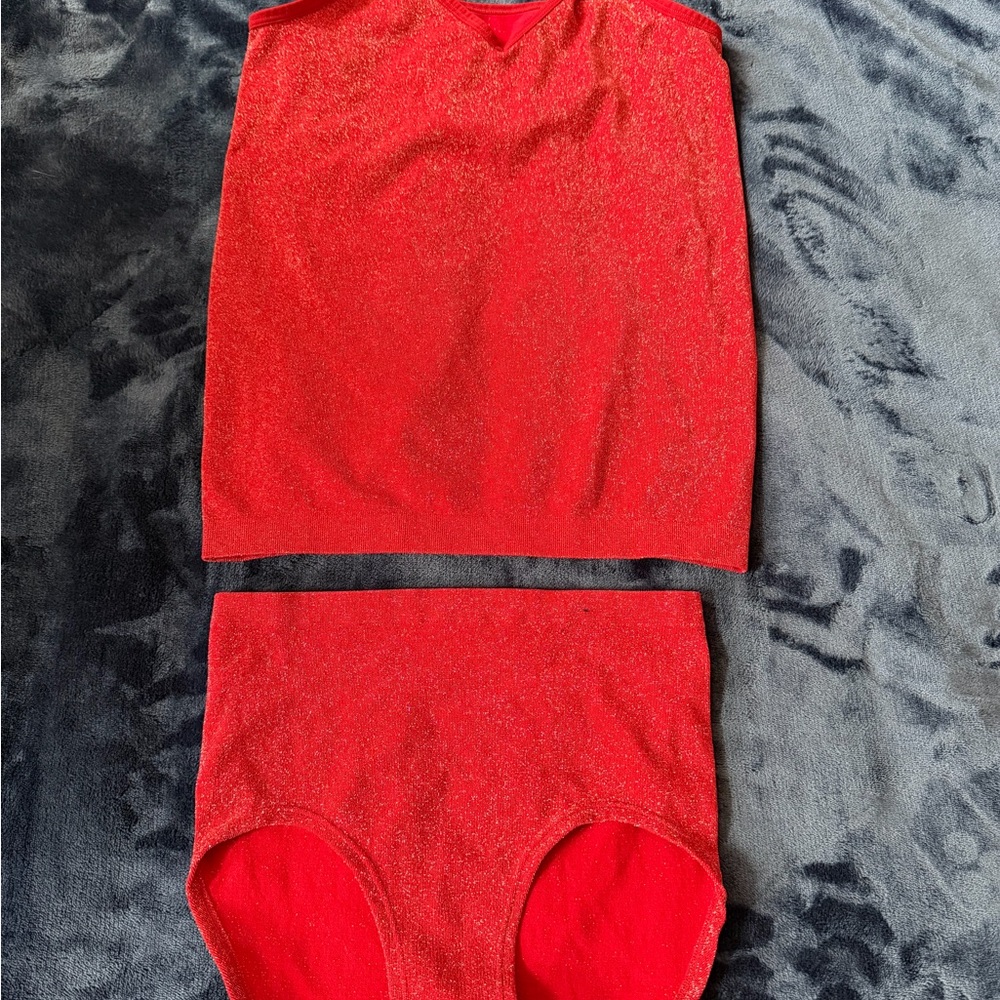 New! Modern Movement Red Shimmer Tank and High-Waist Brief Set
